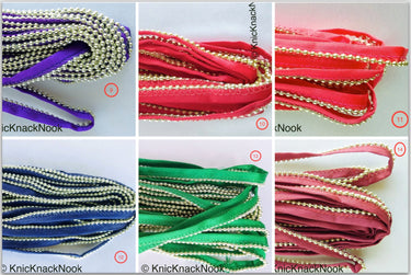 Satin Lace Trim Ribbon With Silver Gold Bead Piping, 13 Variations, Approx. 11 mm wide